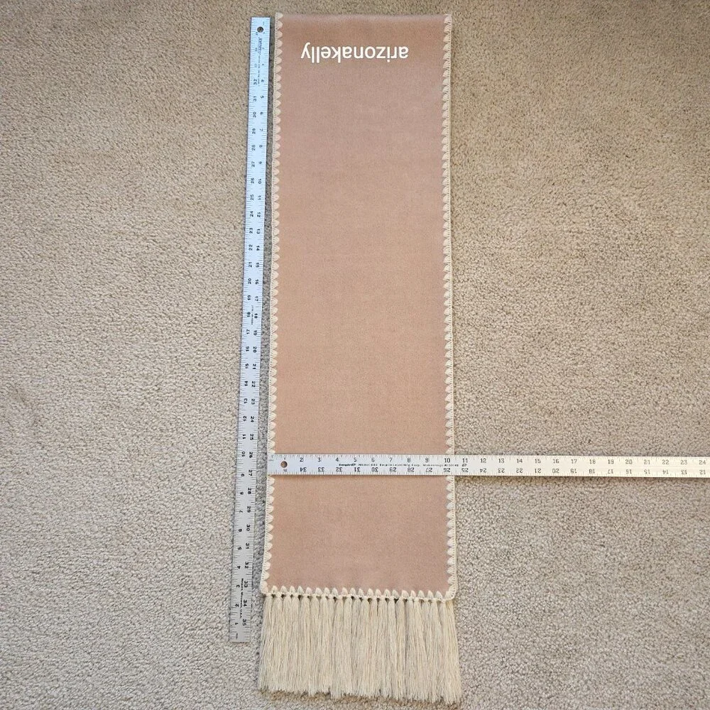 NWOT Cashmere Tan Scarf with Embroidery Detail and Fringe